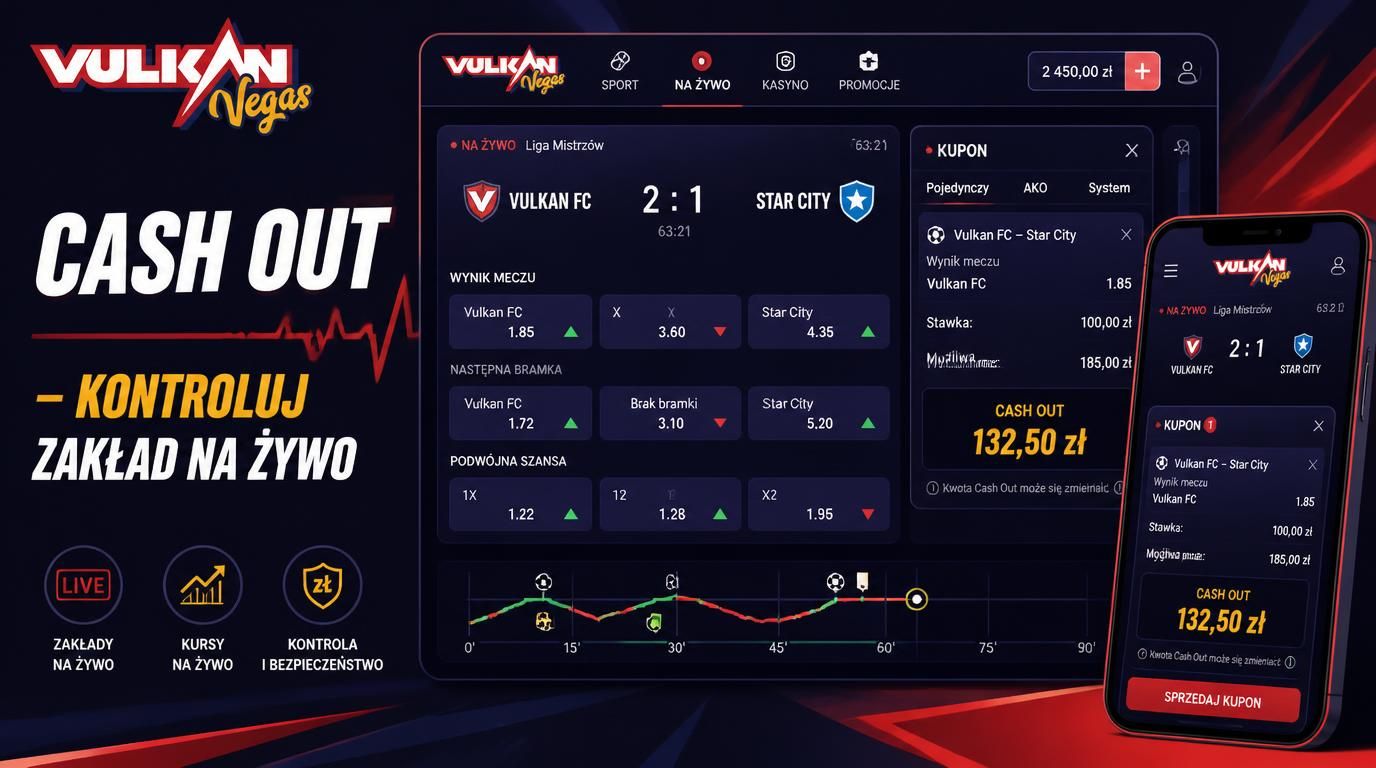 Ekran pokazujący zakład live z opcją Cash Out w trakcie trwania wydarzenia