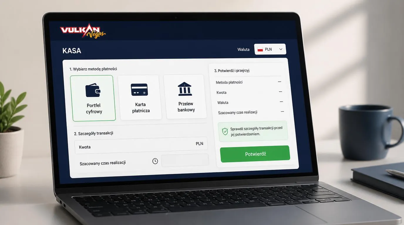 Panel kasjera z portfelem elektronicznym, kartą i przelewem bankowym oraz wyborem waluty PLN